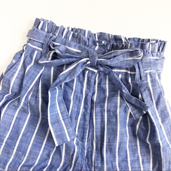 H&M high waisted paperbag shorts blue stripe - Picture 2 of 4